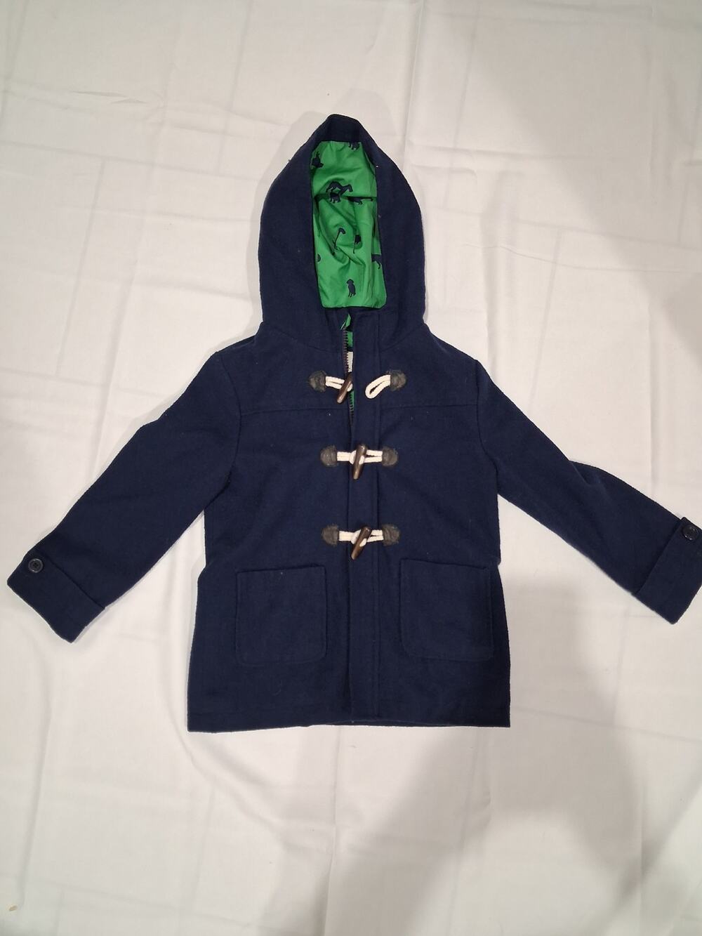 Cherokee Kids Navy Blue Wool Blend Hooded Toggle Duffle Coat Jacket Size 5T